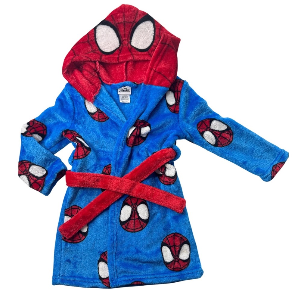 Marvel Spidey His Amazing Friends Toddler Plush Fleece Bathrobe Blue Red 2T/3T